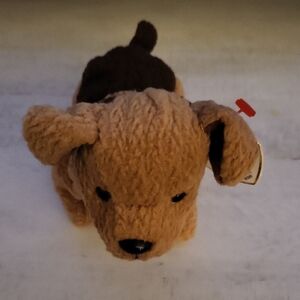 Ty Beanie Baby "Tuffy" Tan and Brown Plush Dog Toy